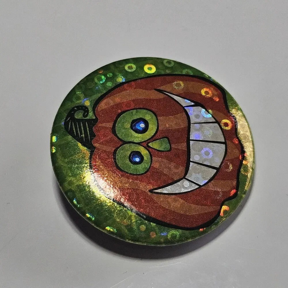 Green Orange Hologram Goofy Pumpkin Jack-O'-Lantern Pin Halloween